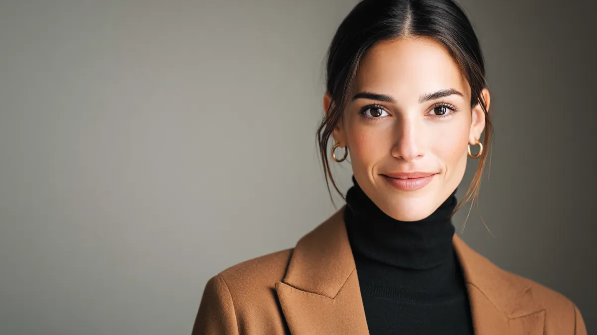 Fundadora portuguesa sorrindo em estúdio